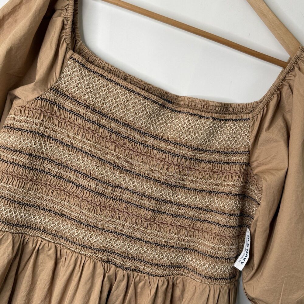 New Old Navy Smocked Puff Sleeve Midi Dress XL Pocket Poplin Cottagecore Prairie - Picture 4 of 14
